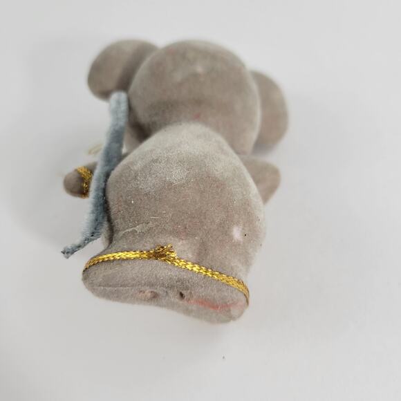 Large Mid-century Flocked Pajama Mouse Vintage Christmas Ornament Japan - Picture 4 of 4